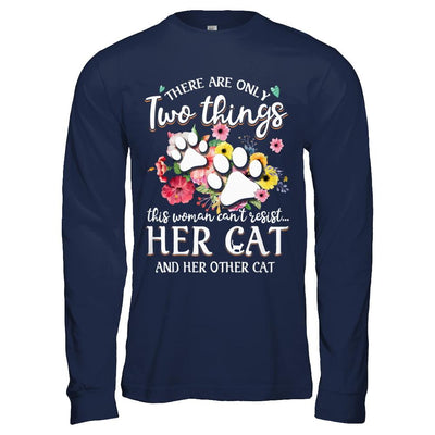 This Woman Can't Resist Her Cat And Her Other Cat-T-Shirt & Hoodie-Long Sleeve T-Shirt-Navy