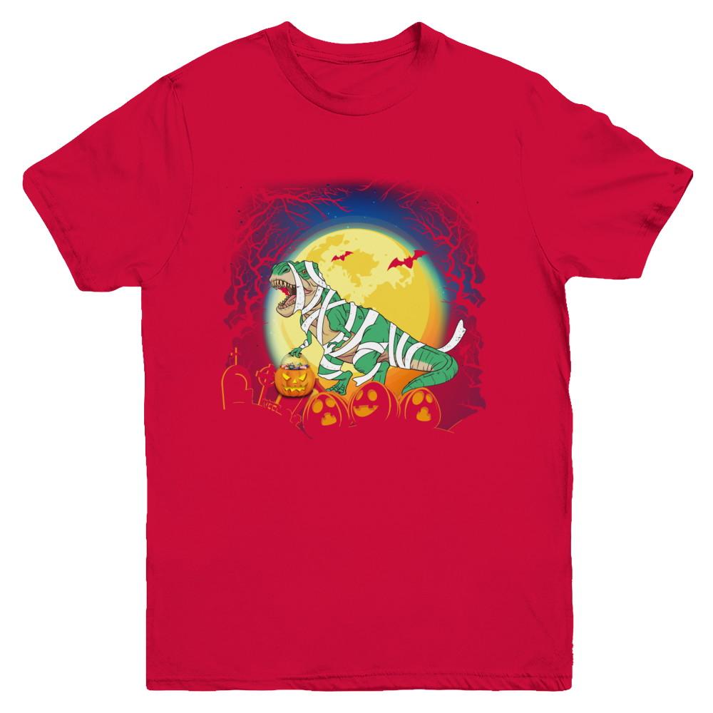 Halloween Pumpkin Dinosaur Gift For Kids Boys Girls Youth-Youth Shirt-Youth T-Shirt-Red