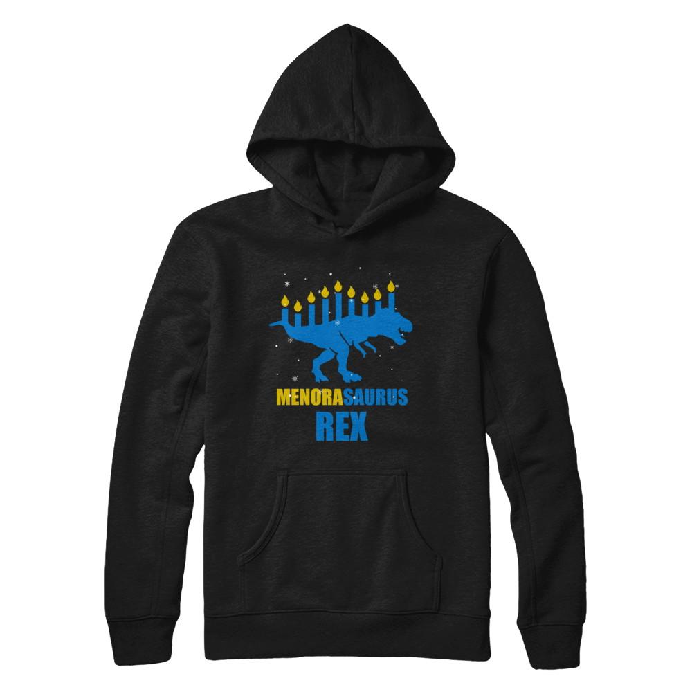 Hanukkah Dinosaur Tyrannosaurus Rex Menorah Menorasaurus-T-Shirt & Sweatshirt-Pullover Hoodie-Black