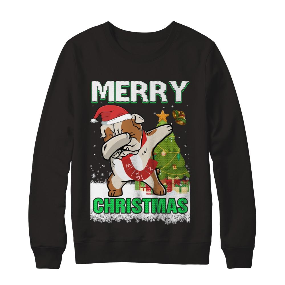 Cute Bulldog Claus Merry Christmas Ugly Sweater-T-Shirt & Sweatshirt-Crewneck Sweatshirt-Black