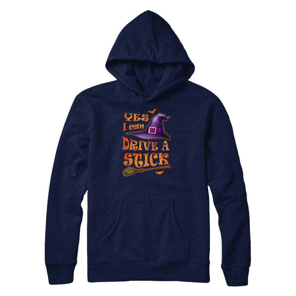 Yes I Can Drive A Stick Funny Halloween Witch Broom-T-Shirt & Tank Top-Pullover Hoodie-Navy