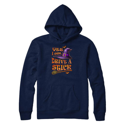 Yes I Can Drive A Stick Funny Halloween Witch Broom-T-Shirt & Tank Top-Pullover Hoodie-Navy