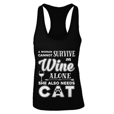 A Woman Cannot Survive On Wine Alone Need Dog-T-Shirt & Tank Top-Women's Ideal Racerback Tank-Black