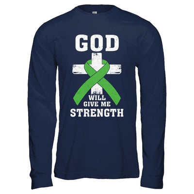 God Will Give Me Strength Green Awareness Ribbon Gift-T-Shirt & Hoodie-Long Sleeve T-Shirt-Navy
