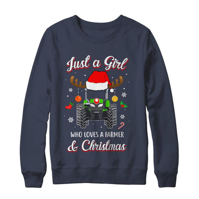 Just A Girl Who Loves A Farmer And Christmas-T-Shirt & Sweatshirt-Crewneck Sweatshirt-Navy