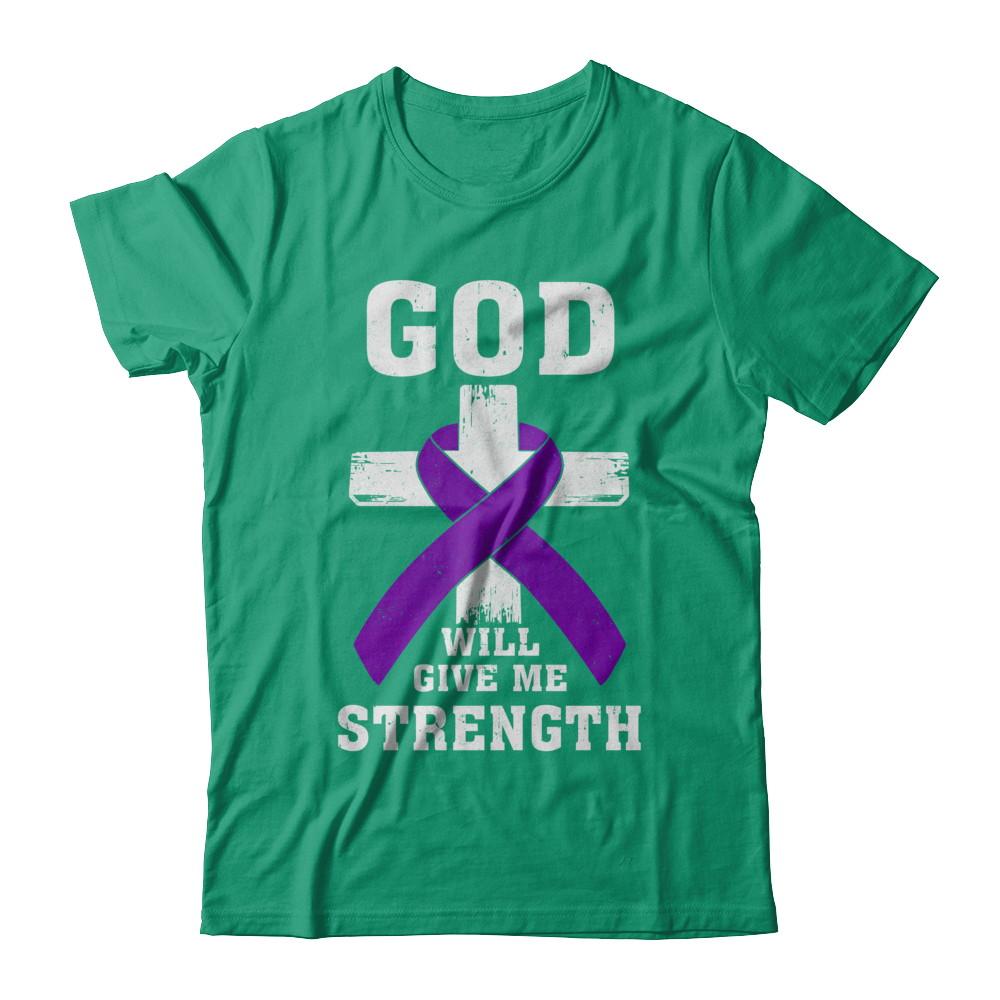 God Will Give Me Strength Purple Violet Awareness Ribbon Gift-T-Shirt & Hoodie-Classic T-Shirt-Kelly Green