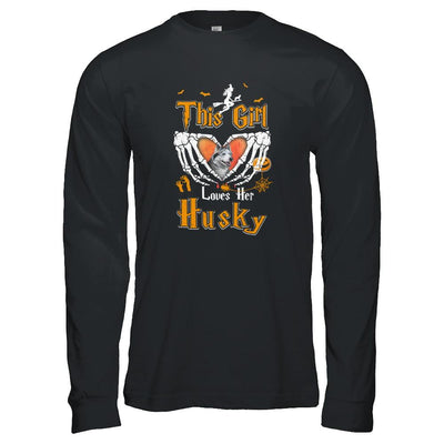 This Girl Love Her Dog Husky Halloween-T-Shirt & Tank Top-Long Sleeve T-Shirt-Black