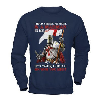 Knight Templar I Hold A Beast An Angel And A Madman In Me-T-Shirt & Hoodie-Crewneck Sweatshirt-Navy