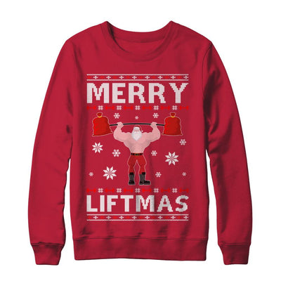Christmas Merry Liftmas Santa Fitness Gym Ugly Sweater-T-Shirt & Sweatshirt-Crewneck Sweatshirt-Red
