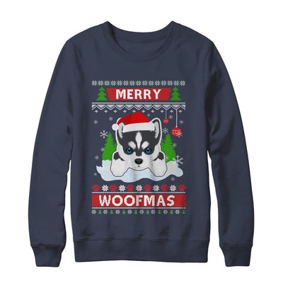 Siberian Husky Merry Woofmas Ugly Christmas Sweater-T-Shirt & Sweatshirt-Crewneck Sweatshirt-Navy