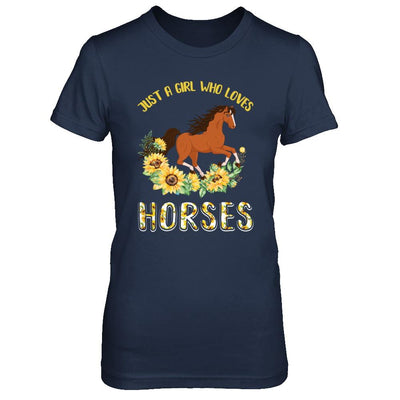 Just A Girl Who Loves Horses And Sunflowers-T-Shirt & Hoodie-Women's T-Shirt-Navy