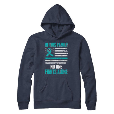 In This Family No One Fights Alone Ovarian Cancer-T-Shirt & Hoodie-Pullover Hoodie-Navy