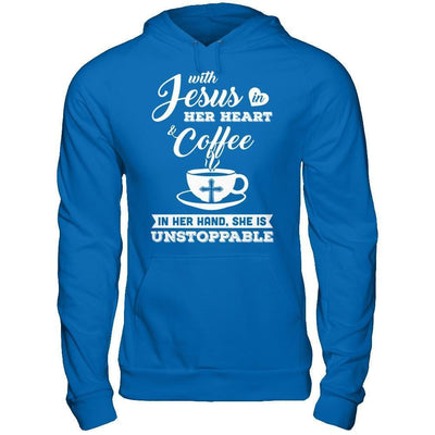 With Jesus In Her Heart And Coffee In Her Hand-T-Shirt & Hoodie-Pullover Hoodie-Royal