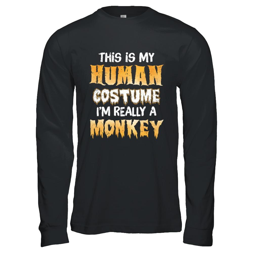 This Is My Human Costume Monkey Halloween-T-Shirt & Hoodie-Long Sleeve T-Shirt-Black