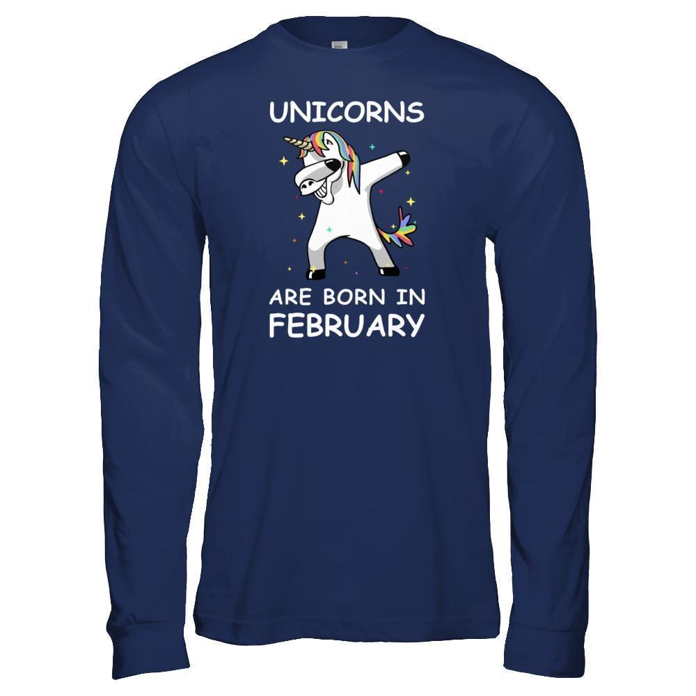 Unicorns Are Born In February Cute Dabbing-T-Shirt & Tank Top-Long Sleeve T-Shirt-Navy