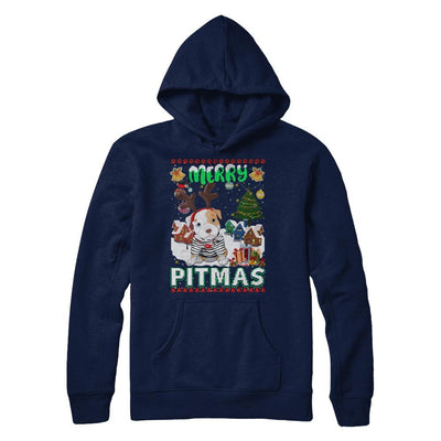 Cute Pitbull Christmas Merry Pigmas Ugly Sweater Christmas-T-Shirt & Sweatshirt-Pullover Hoodie-Navy