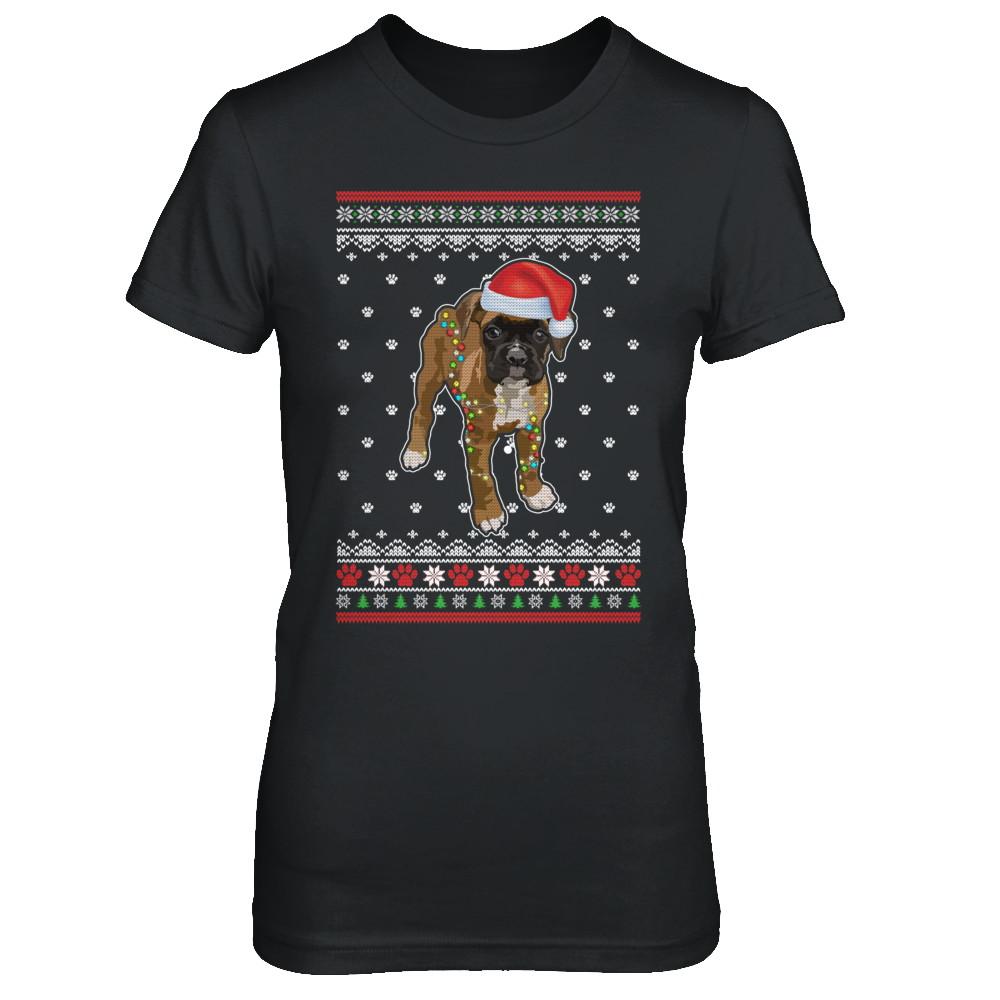 Boxer Christmas Ugly Sweater Lights Dog Xmas Gift-T-Shirt & Sweatshirt-Women's T-Shirt-Black