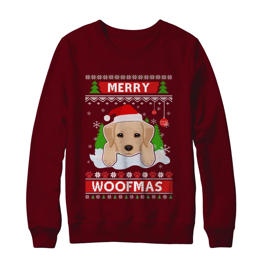 Labrador Merry Woofmas Ugly Christmas Sweater-T-Shirt & Sweatshirt-Crewneck Sweatshirt-Maroon