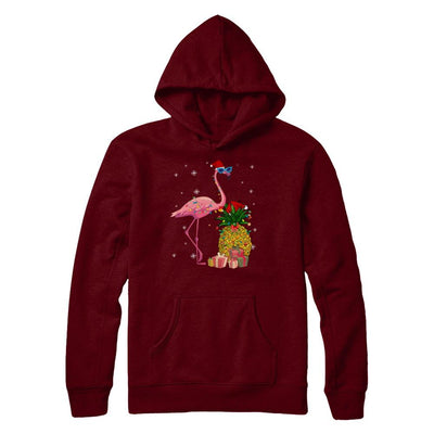 Santa Flamingo Hawaiian Pineapple Christmas Gifts-T-Shirt & Sweatshirt-Pullover Hoodie-Maroon