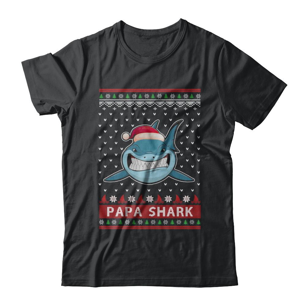 Santa Hat Papa Shark Ugly Christmas Sweater-T-Shirt & Sweatshirt-Classic T-Shirt-Black