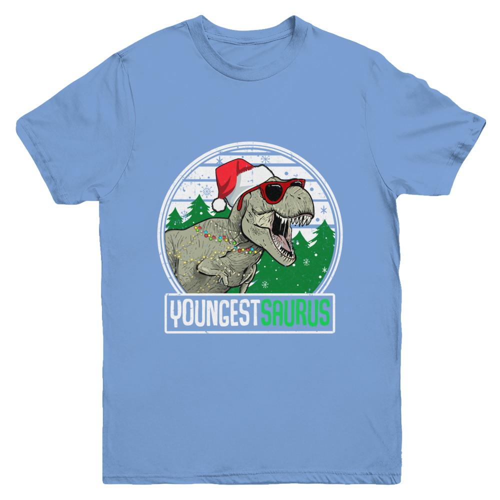 Youngestsaurus Youngest Dinosaur T-Rex Family Christmas Youth-Youth Shirt-Youth T-Shirt-Carolina Blue