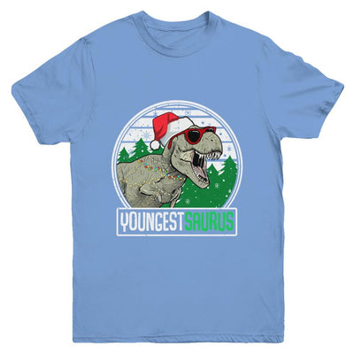 Youngestsaurus Youngest Dinosaur T-Rex Family Christmas Youth-Youth Shirt-Youth T-Shirt-Carolina Blue