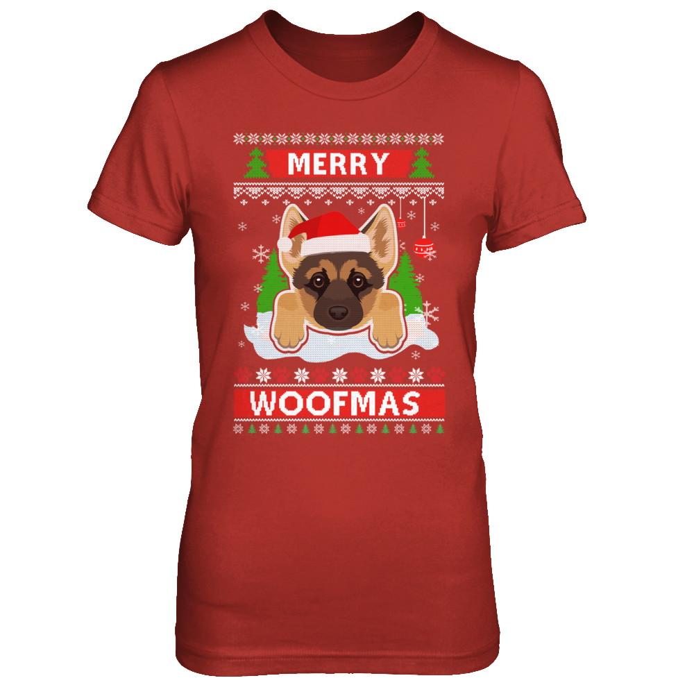 German Shepherd Merry Woofmas Ugly Christmas Sweater-T-Shirt & Sweatshirt-Women's T-Shirt-Red