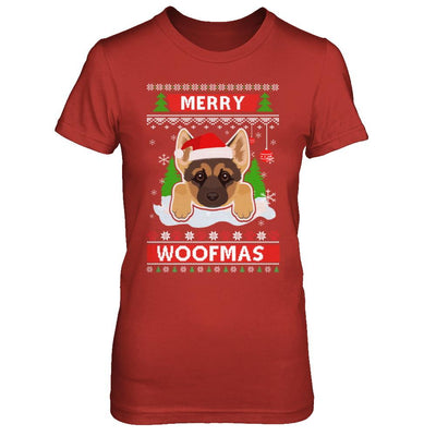 German Shepherd Merry Woofmas Ugly Christmas Sweater-T-Shirt & Sweatshirt-Women's T-Shirt-Red
