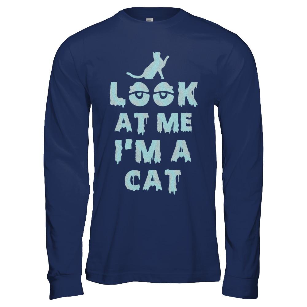 Look At Me I'm A Cat Halloween Costume-T-Shirt & Hoodie-Long Sleeve T-Shirt-Navy