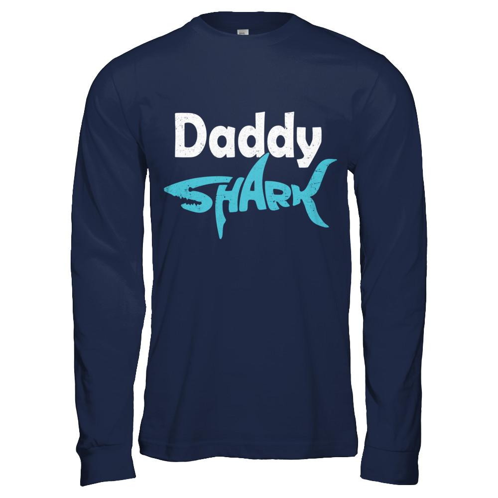 Daddy Shark Dad Family Fathers Day Gifts Idea-T-Shirt & Hoodie-Long Sleeve T-Shirt-Navy