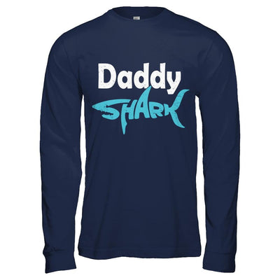 Daddy Shark Dad Family Fathers Day Gifts Idea-T-Shirt & Hoodie-Long Sleeve T-Shirt-Navy