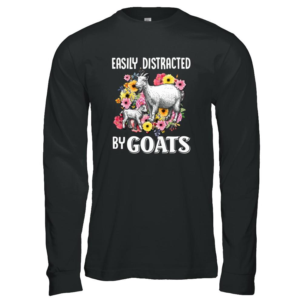 Easily Distracted By Goats-T-Shirt & Tank Top-Long Sleeve T-Shirt-Black