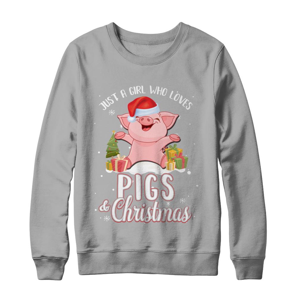 Just A Girl Who Loves Pigs And Christmas-T-Shirt & Sweatshirt-Crewneck Sweatshirt-Light Steel