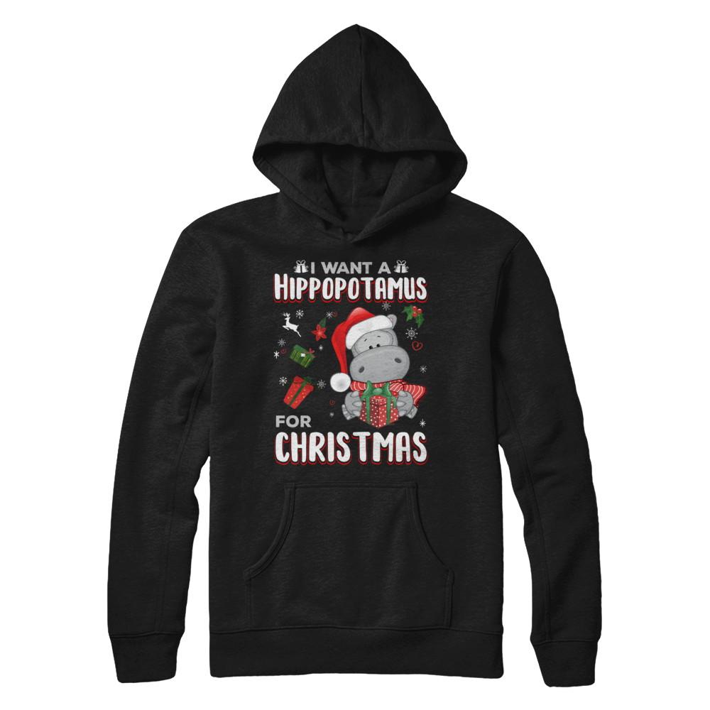 I Want A Hippopotamus For Christmas Hippo-T-Shirt & Sweatshirt-Pullover Hoodie-Black