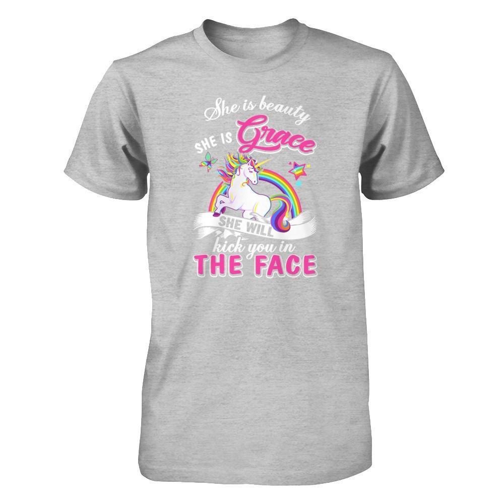 She Is Beauty She Is Grace She'll Kick You In The Face-T-Shirt & Tank Top-Premium T-Shirt-Heather Gray