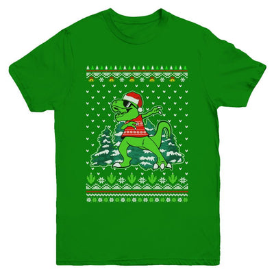 Funny Dab Dabbing Dinosaur Ugly Christmas Sweater Xmas Youth-Youth Shirt-Youth T-Shirt-Irish Green