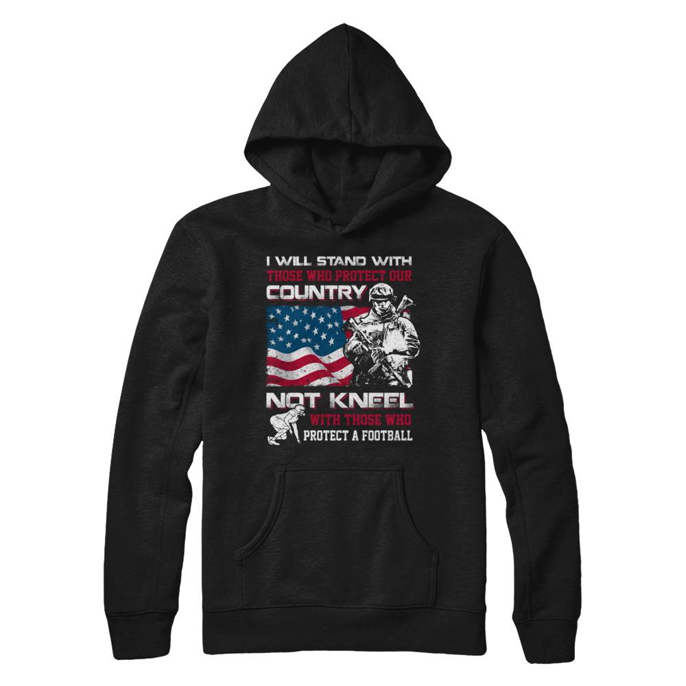 I Stand For The American Flag I Don't Kneel Football-T-Shirt & Hoodie-Pullover Hoodie-Black