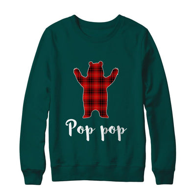 Red Pop Pop Bear Buffalo Plaid Family Christmas Pajamas-T-Shirt & Sweatshirt-Crewneck Sweatshirt-Deep Forest