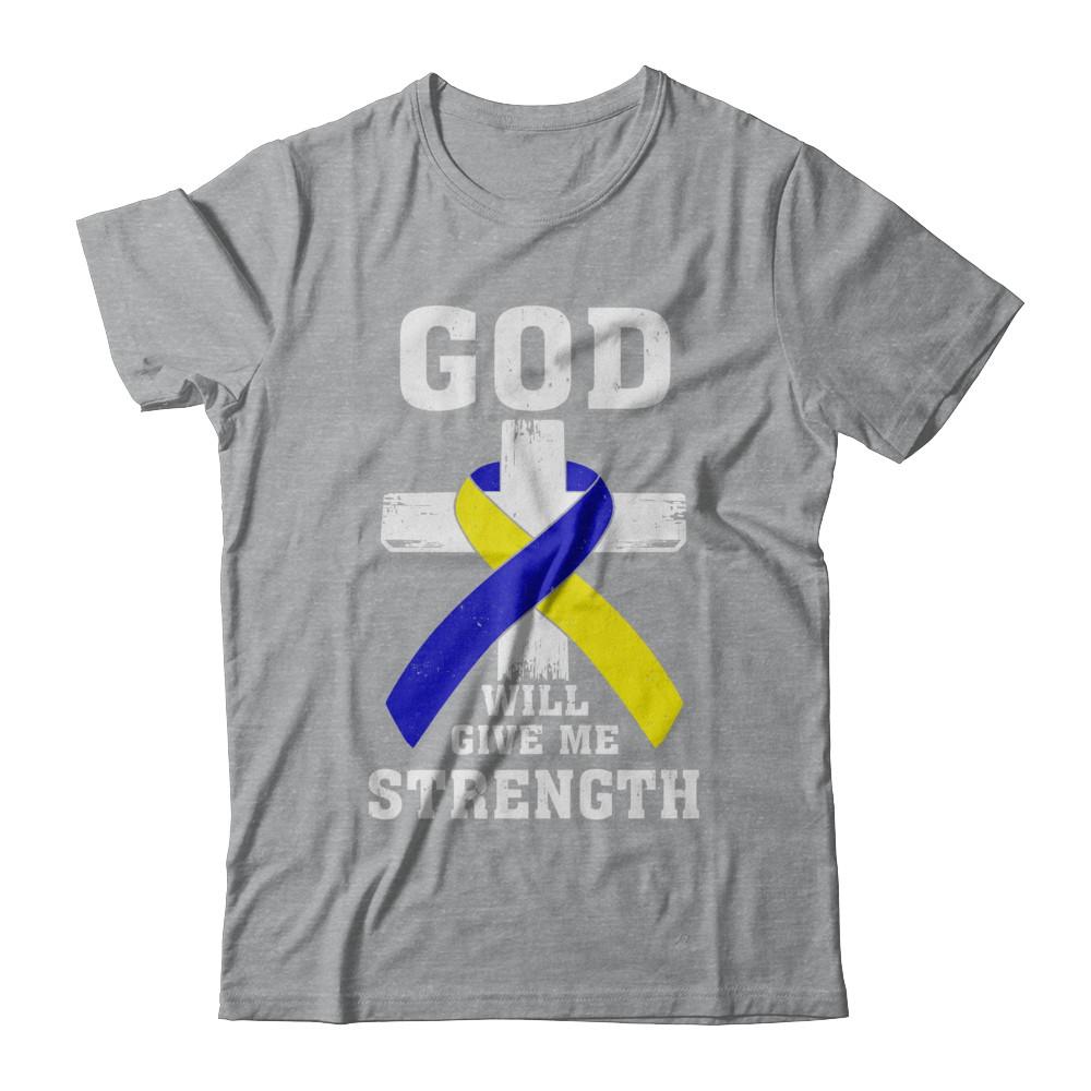 God Will Give Me Strength Down Syndrome Ribbon Gift-T-Shirt & Hoodie-Classic T-Shirt-Sport Grey