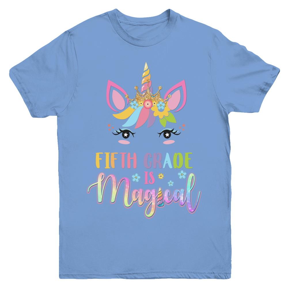 Fifth Grade is magical Unicorn Back to School 5th Grade Youth-Youth Shirt-Youth T-Shirt-Carolina Blue