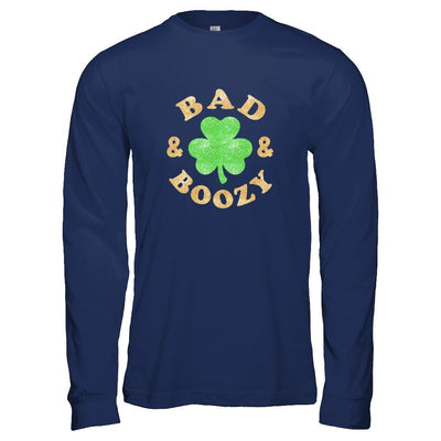 Bad And Boozy Funny St Patrick's Day-T-Shirt & Tank Top-Long Sleeve T-Shirt-Navy