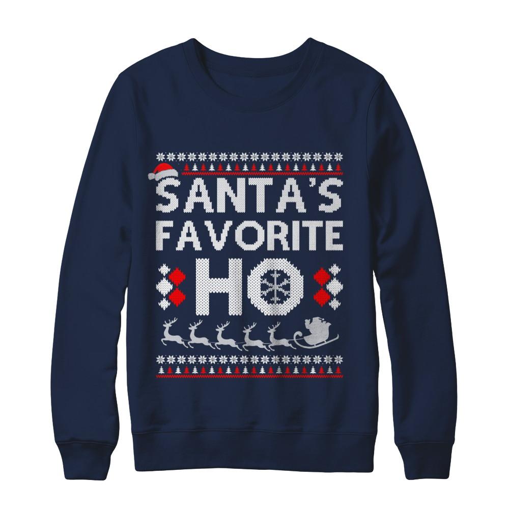 Santa's Favorite Ho Funny Ugly Sweater Christmas-T-Shirt & Sweatshirt-Crewneck Sweatshirt-Navy