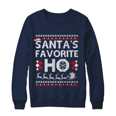 Santa's Favorite Ho Funny Ugly Sweater Christmas-T-Shirt & Sweatshirt-Crewneck Sweatshirt-Navy