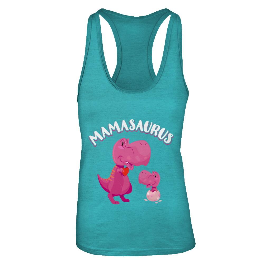 Mama Mamasaurus Rex Cute Dinosaur Mothers Day-T-Shirt & Tank Top-Women's Ideal Racerback Tank-Tahiti Blue