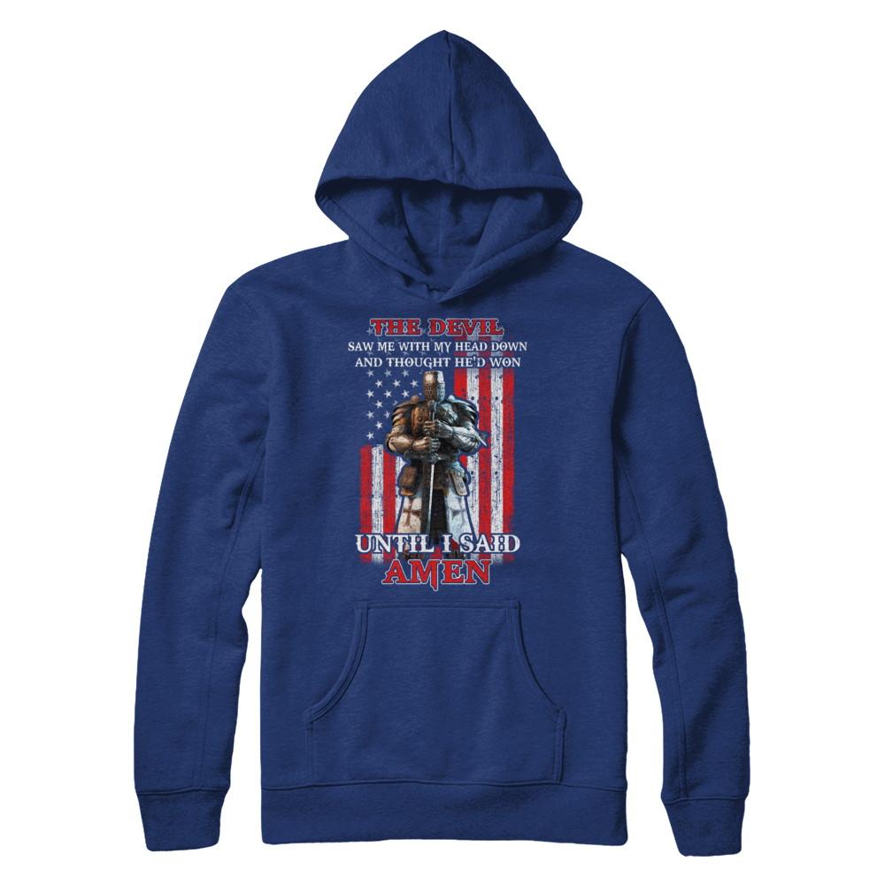 Knight American The Devil Saw Me With My Head Down Veteran-T-Shirt & Hoodie-Hanes - Heavyweight Pullover Hoodie-Deep Royal