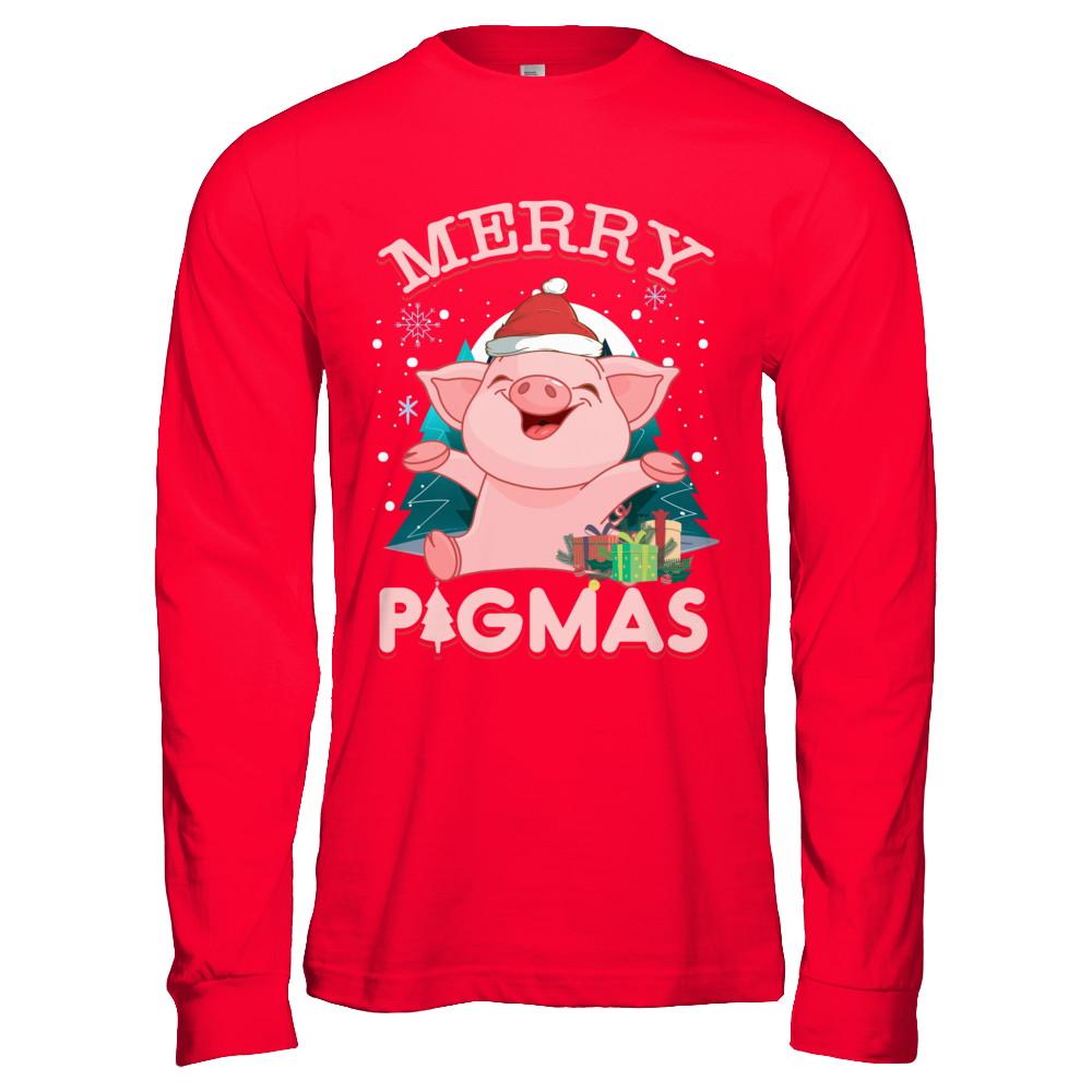 Merry Pigmas Funny Pig-T-Shirt & Hoodie-Long Sleeve T-Shirt-Red