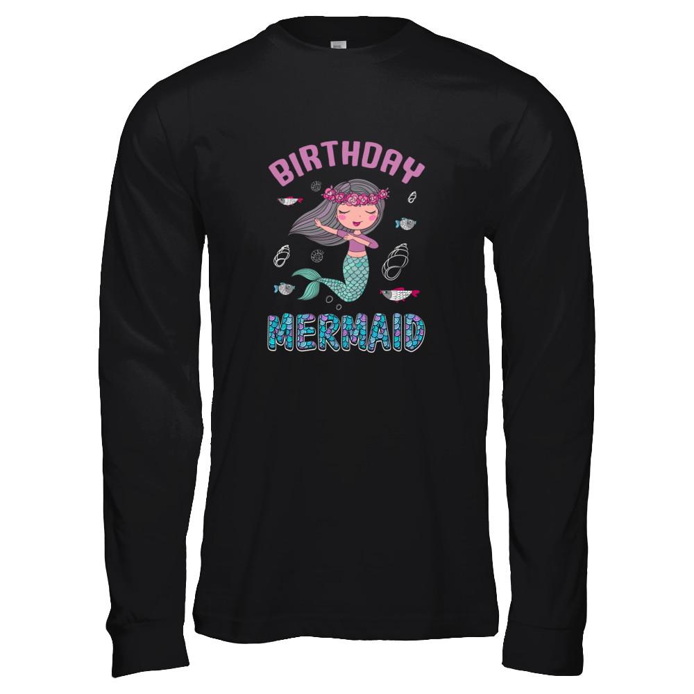 Birthday Mermaid Party Dabbing-T-Shirt & Tank Top-Long Sleeve T-Shirt-Black