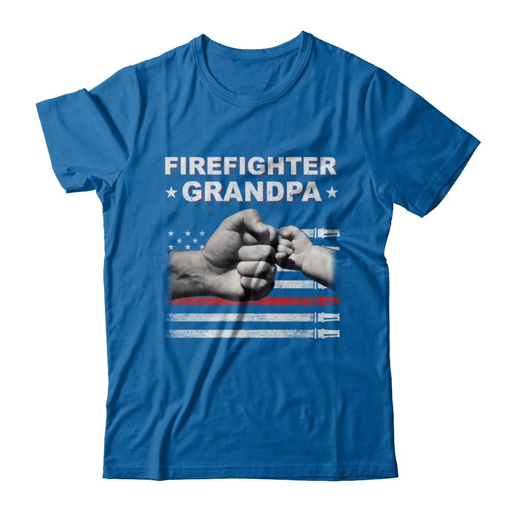 Firefighter Fireman Grandpa American Flag Fathers Day-T-Shirt & Hoodie-Classic T-Shirt-Royal