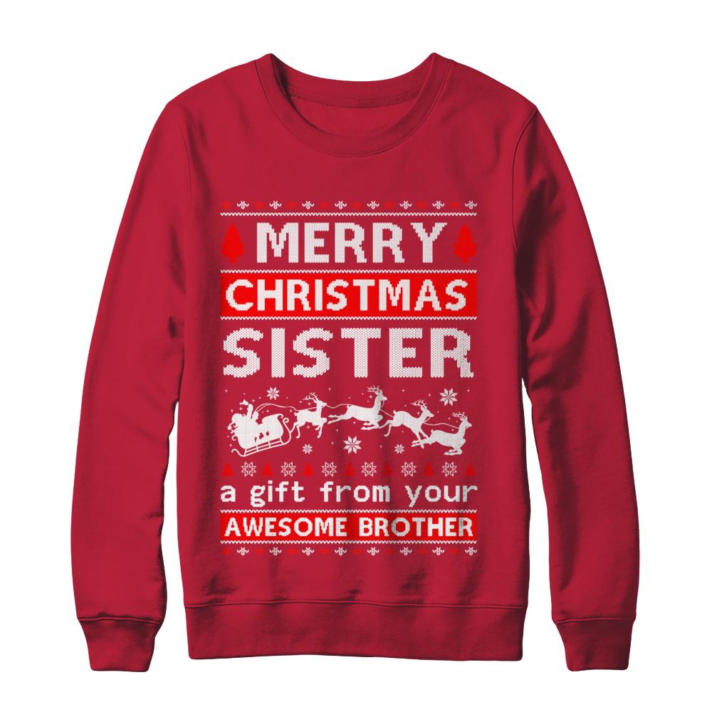 Merry Christmas Sister A Gift From Your Brother Sweater-T-Shirt & Sweatshirt-Crewneck Sweatshirt-Red