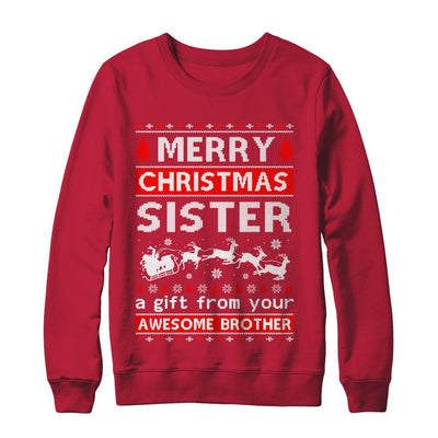 Merry Christmas Sister A Gift From Your Brother Sweater-T-Shirt & Sweatshirt-Crewneck Sweatshirt-Red